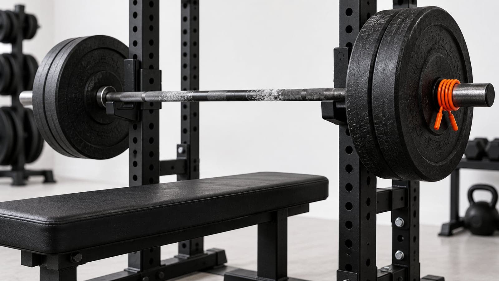 Matte black leg extension machine in a bright studio with an orange weight pin in the stack